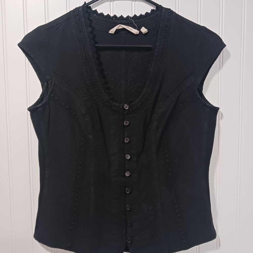 Soft Surroundings PS Black Sleeveless Corset Top Button Down Embroidered